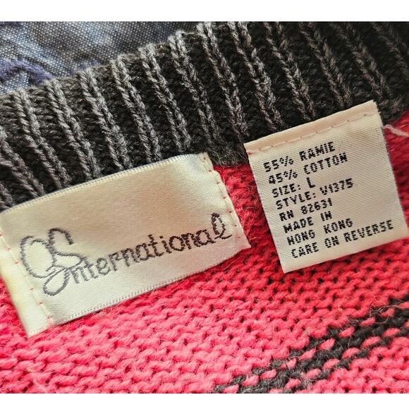 Vintage OS International Oversized Rainbow Stripe Pullover Sweater Women Size L - Picture 4 of 4